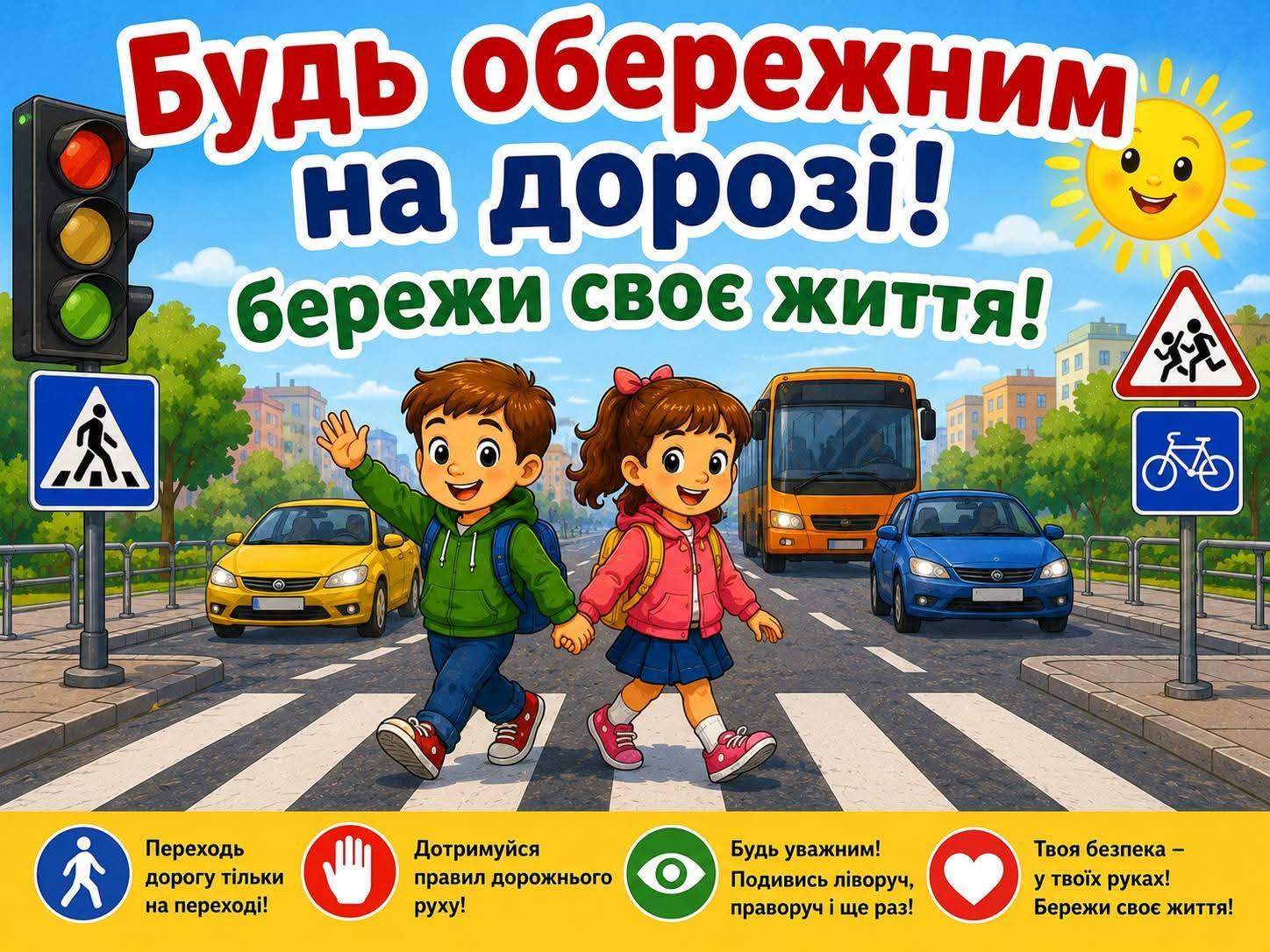  Безпека на дорозі — це знання, уважність і відповідальність.